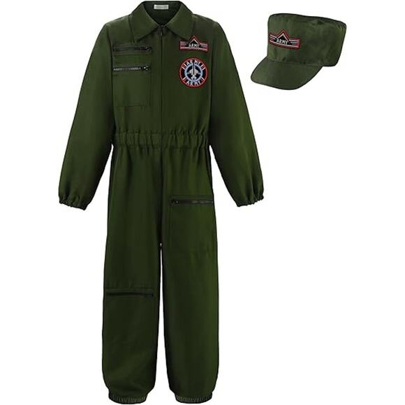 NIP Unisex Kids Size 140 (US 9/10) Air Force Top Gun Fighter Pilot Costume Green - Picture 1 of 3